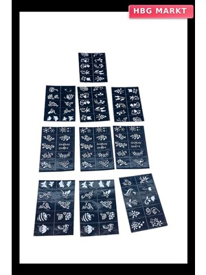 HBG Markt Çiçekli 10X14CM Tüp Kına Desen Çıkartma Şablonu 12 Parça