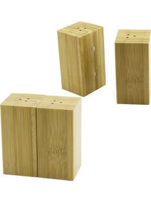 Ankaverse Baharatlık Tuzluk 4.5X5CM Y:9cm 2parça Mıknatıslı Ikiz Ahşap Bambu  Baharatlık Tuzluk