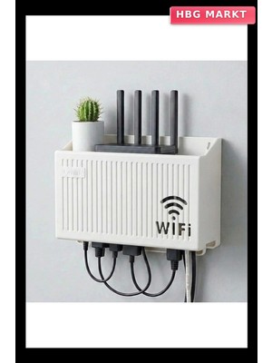HBG Markt Duvar Tipi Wi-Fi Modem Saklama Kutusu (Beyaz) Kablo Düzenleyici Router Raf