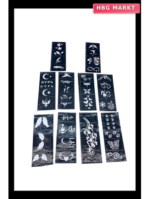 HBG Markt Mix Desen 8X20CM Tüp Kına Desen Çıkartma Şablonu 10 Parça