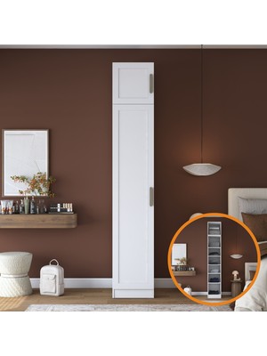 Rani Mobilya Rani BA352 Membran Kapaklı Gardırop Tek Kapaklı 6 Raflı Elbise Dolabı Beyaz