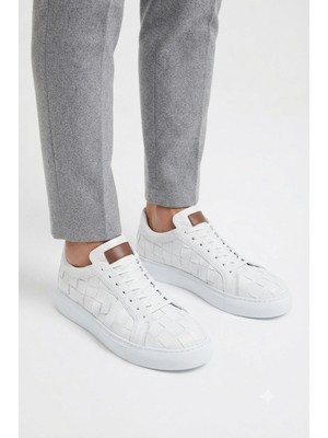 Zerenyus Vimini Yüksek Kalite Bağcıklı Kalın Taban Günlük Erkek Sneaker Beyaz