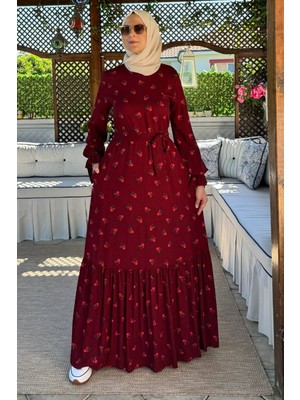 Rabia Şamlı Gül Bordo Elbise