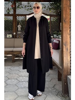 Rabia Şamlı İnci Pantolonlu Takım Siyah