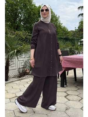 Rabia Şamlı Ezgi Pantolonlu Takım Kahve