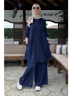 Rabia Şamlı Ezgi Pantolonlu Takım Lacivert