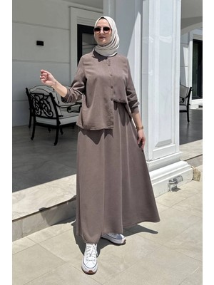 Rabia Şamlı Lavin Etekli Takım Kahve