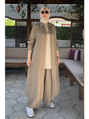 Rabia Şamlı Elif Pantolonlu Takım Vizon