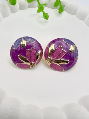 Badiva.co Çiçek Motifli Özel Seri Küpe (Mor)