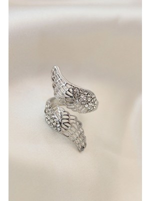 Hace Bazaar Ayarlamalı Silver Renk Metal Zirkon Taşlı Kanat Yüzük - TJ-BYK2033