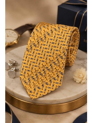 Kravatkolik Sarı Küçük Desen Italyan Ipek Piliseli Kravat EST213