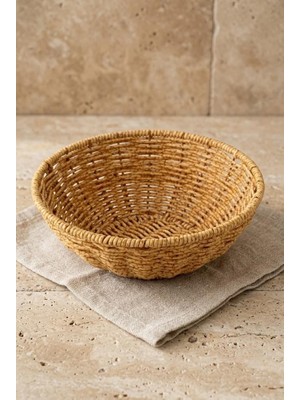 Atbyhome Yıkanabilir Rattan Yuvarlak Ekmek Sepeti 20.5 cm - Metal İskeletli Hasır Banyo Ve Mutfak Sepeti