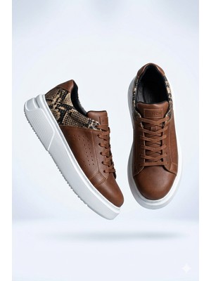 Zerenyus Sauerbergg Yüksek Kalite Bağcıklı Kalın Taban Erkek Sneaker Taba