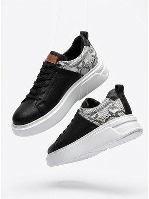 Zerenyus Sauerbergg Yüksek Kalite Bağcıklı Kalın Taban Erkek Sneaker Siyah