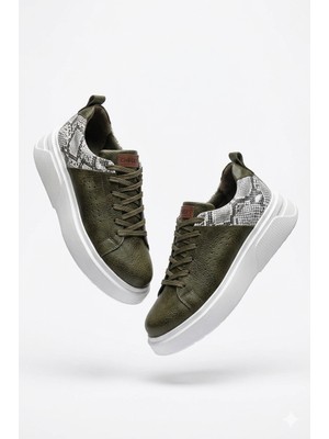 Zerenyus Sauerbergg Yüksek Kalite Bağcıklı Kalın Taban Erkek Sneaker Haki