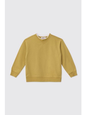 Panço Erkek Çocuk Bisiklet Yaka Açık Yağ Yeşili Sweatshirt