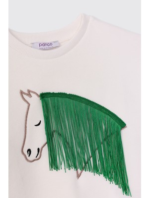 Panço Kız Çocuk Ekru-Yeşil Sweatshirt