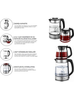 Cansa Sinbo 2'si 1 Arada Çaycı - Kettle - 2.0l + 1.2l Kapasite - Cam Gövde