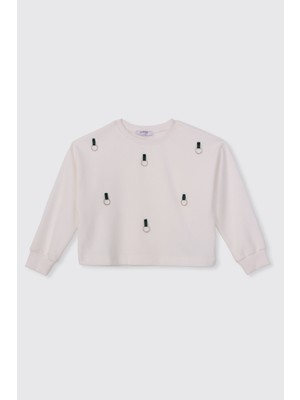 Panço Kız Çocuk Ekru-Yeşil Sweatshirt