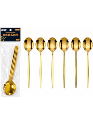 Cansa 6 Parça Yemek Kaşığı Seti - Gold Renk - Paslanmaz Çelik