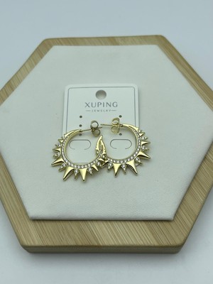 Biju Yılmaz Sivri Üçgen Halka Taşlı Xuping Gold Küpe 26XPKP106