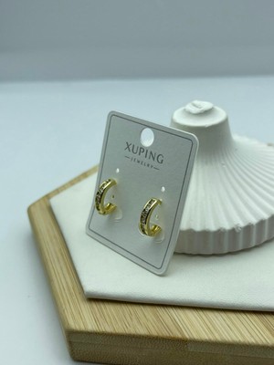 Biju Yılmaz Düz Halka Küçük Taşlı Xuping Gold Küpe 26XPKP149