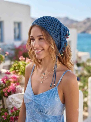 El Örgüsü Mavi Yazlık Kadın Bandana