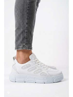 Zerenyus ZRC105 Yüksek Kalite Kalın Taban Bağcıklı Erkek Sneaker Beyaz