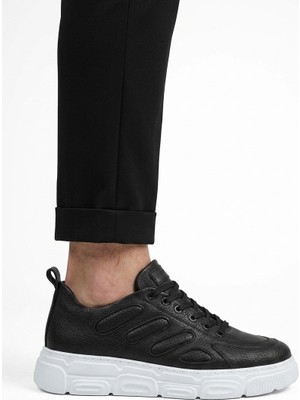Zerenyus ZRC105 Yüksek Kalite Kalın Taban Bağcıklı Erkek Sneaker Siyah Beyaz