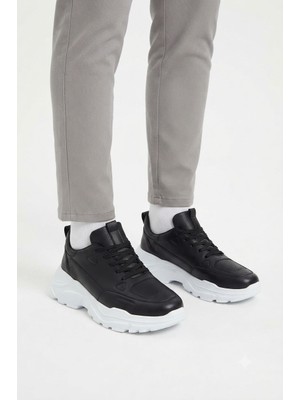 Zerenyus ZRC089 Yüksek Kalite Premium Kalın Taban Günlük Erkek Sneaker Siyah Beyaz