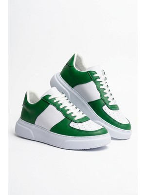 Zerenyus ZRC087 Premium Bağcıklı Casual Erkek Sneaker Beyaz Yeşil