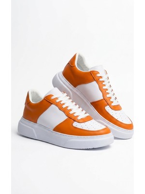 Zerenyus ZRC087 Premium Bağcıklı Casual Erkek Sneaker Beyaz Turuncu