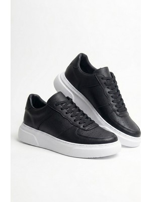 Zerenyus ZRC087 Premium Bağcıklı Casual Erkek Sneaker Siyah Beyaz