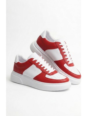 Zerenyus ZRC087 Premium Bağcıklı Casual Erkek Sneaker Beyaz Kırmızı