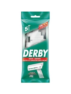 DERBY-101010212 Saplı Jilet 5 Adet Poşetli Tek Bıçak - 14'li Paket