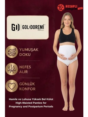 Gd Goldoremi 3640 Premium Kadın Yüksek Kalite %100 Pamuk Likralı Hamile ve Lohusa Yüksek Bel Külot