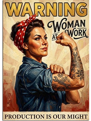 Artmeg Warning Woman At Work Posteri Dekoratif Kanvas - Mdf Ahşap Tablo