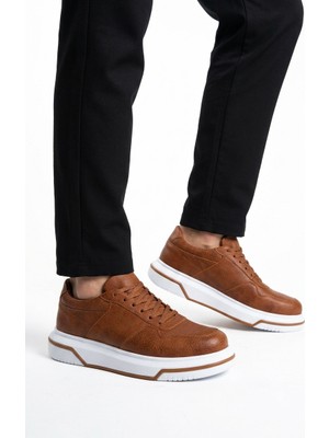 Zerenyus ZRC075 Yüksek Kalite Kalın Taban Bağcıklı Erkek Sneaker Taba