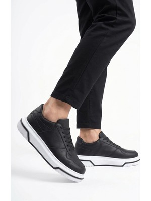 Zerenyus ZRC075 Yüksek Kalite Kalın Taban Bağcıklı Erkek Sneaker Siyah Beyaz
