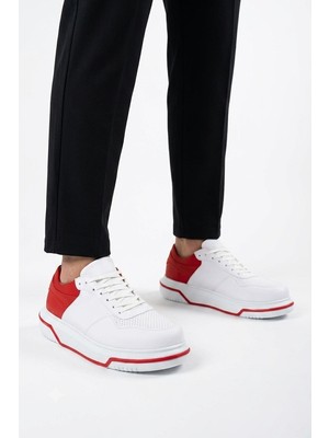 Zerenyus ZRC075 Yüksek Kalite Kalın Taban Bağcıklı Erkek Sneaker Beyaz Kırmızı