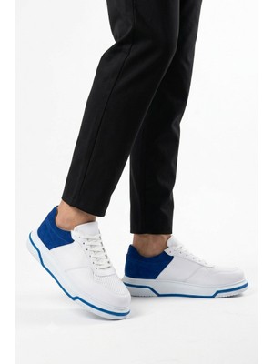Zerenyus ZRC075 Yüksek Kalite Kalın Taban Bağcıklı Erkek Sneaker Beyaz Sax