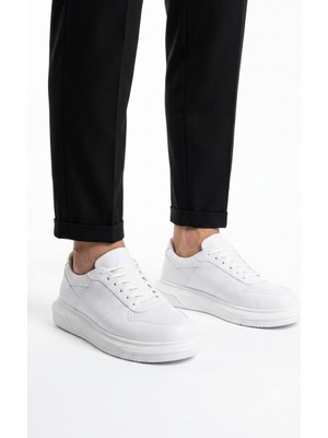 Zerenyus ZRC075 Yüksek Kalite Kalın Taban Bağcıklı Erkek Sneaker Beyaz