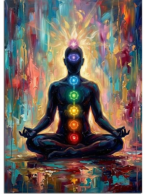 Artmeg Çakralı Meditasyon Yapan Silüet Dekoratif Kanvas - Mdf Ahşap Tablo