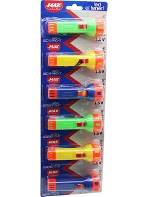 Zmax Energy MAX-3145 GH-9158 El Feneri 1.5V Pilli Renkli Plastik Askılı Kartela Stand - 6'li Paket