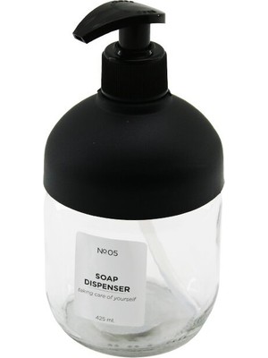Qlux Ideas Qlux C-00550 Clary Sıvı Sabunluk 425ML No-05 Soap Dıspenser Pompa Siyah Plastik Kapak Cam - 12'li Paket