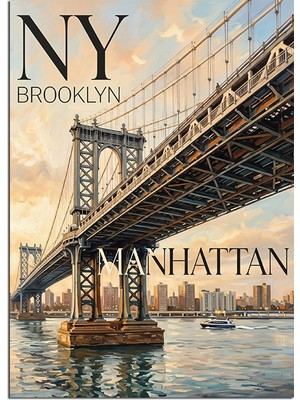 Karizma Tablo Ny Brooklyn Manhattan Köprü Manzarası Dekoratif Kanvas - Mdf Ahşap Tablo