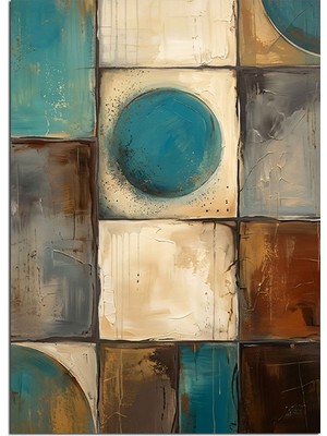 Karizma Tablo Geometrik Daireli Soyut Kare Desen Dekoratif Kanvas - Mdf Ahşap Tablo