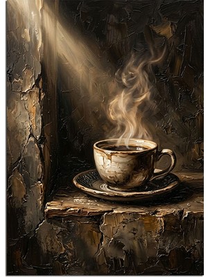 Karizma Tablo Taş Nişte Buharlı Kahve Fincanı Dekoratif Kanvas - Mdf Ahşap Tablo