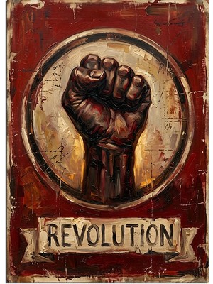 Karizma Tablo Revolution Yumruk Poster Vintage Dekoratif Kanvas - Mdf Ahşap Tablo