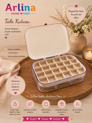 Arlina Home Kids 30 Bölmeli Takı Kutusu Düzenleyici Seyahat Çantası Kolye Yüzük Küpe Organizer Krem 18CMX12,5CM